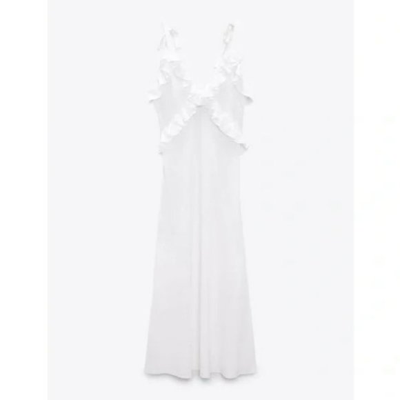 ZARA RUFFLED LINEN BLEND DRESS - Picture 3 of 6
